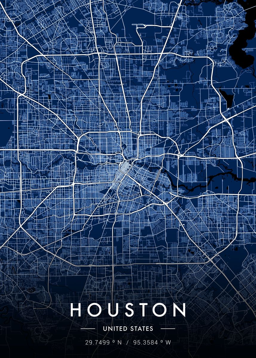 'Houston City Map Blueprint' Poster by MVDZ Graphic Design Displate