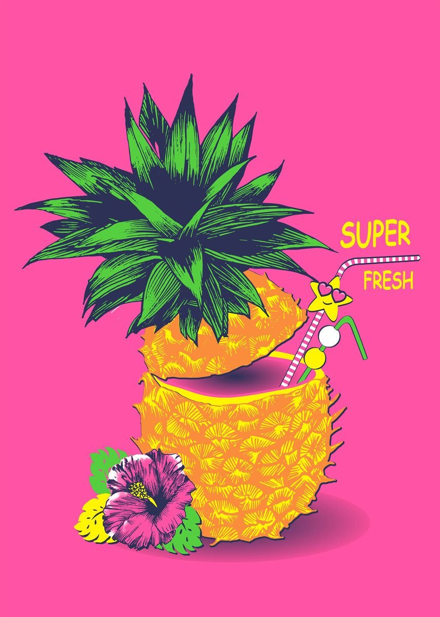 'pineapple cocktail' Poster by MARINA SMORODINSKAYA | Displate