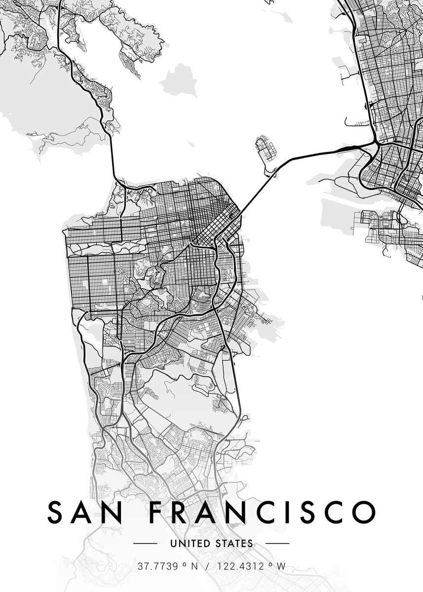 'San Francisco City Map' Poster, picture, metal print, paint by MVDZ ...