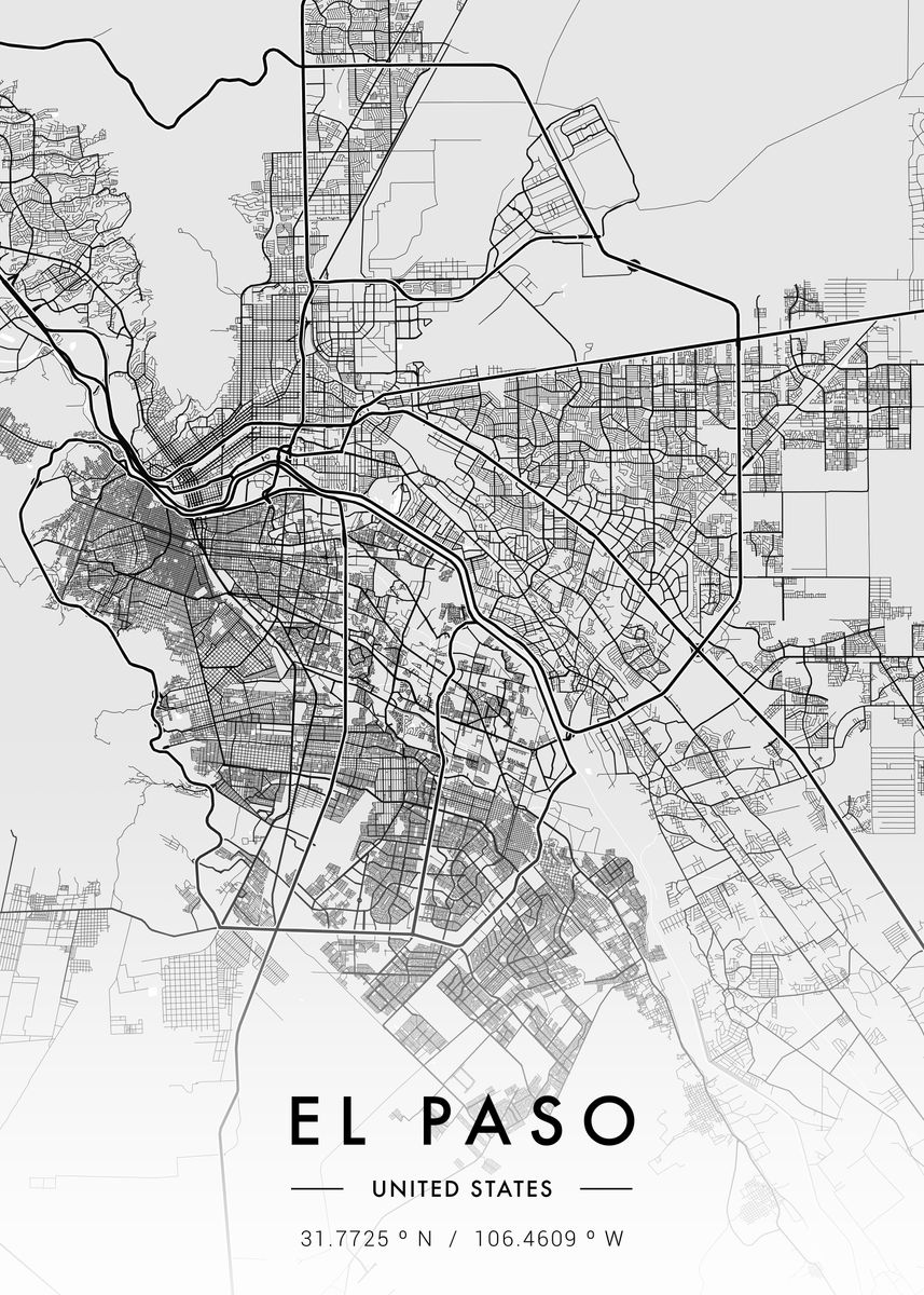 'El Paso City Map White' Poster, picture, metal print, paint by MVDZ ...