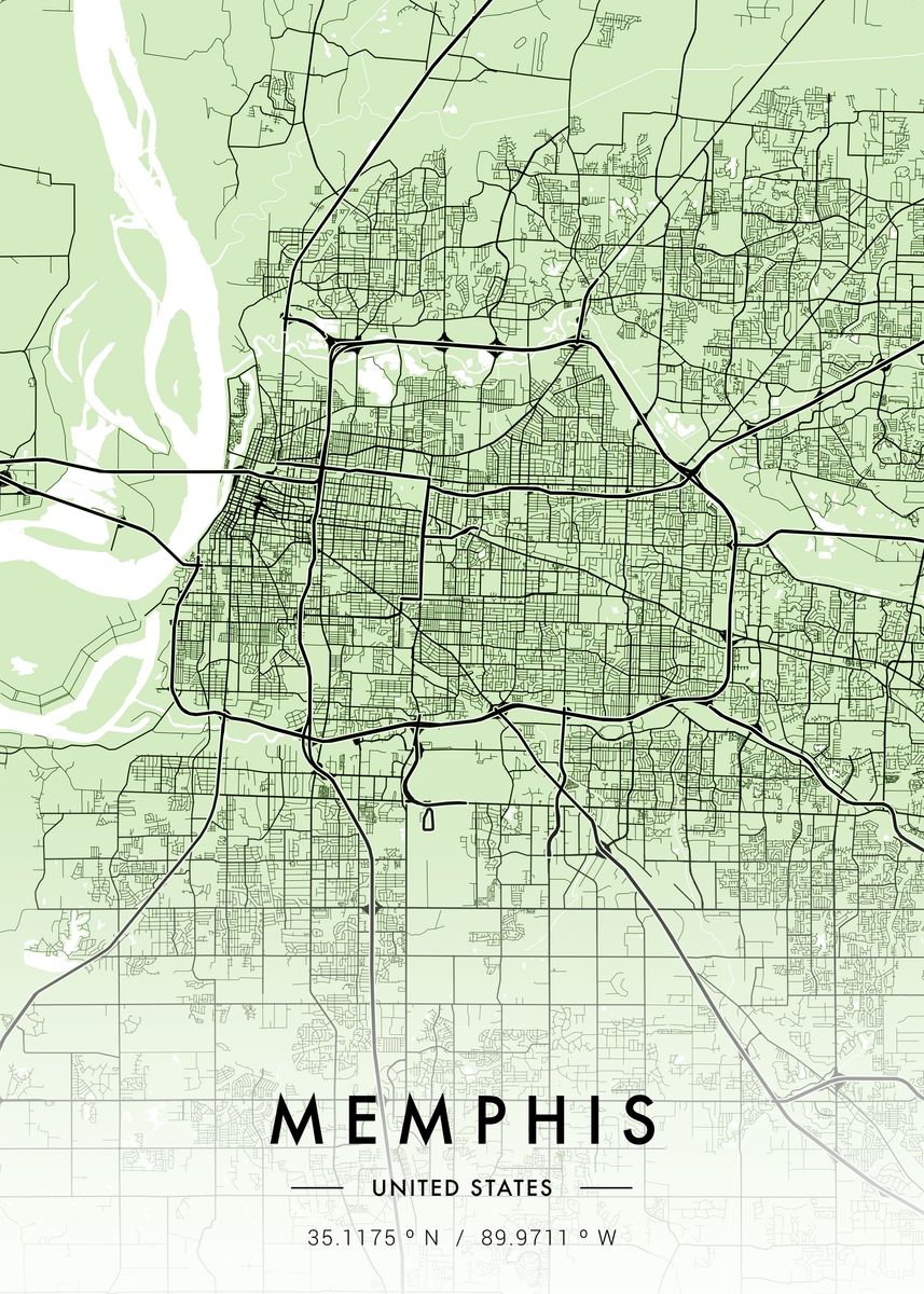 'Memphis City Map Green' Poster, picture, metal print, paint by MVDZ ...