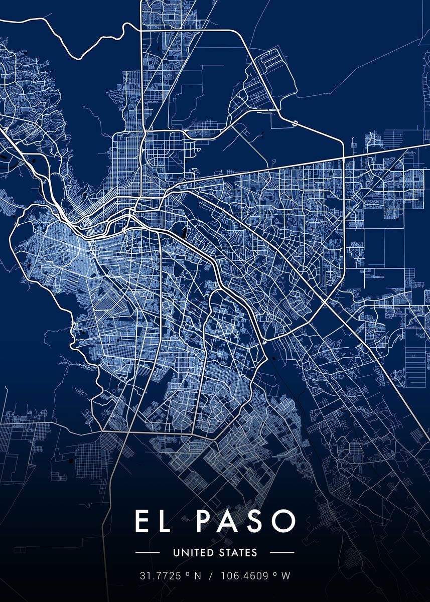 'El Paso City Map Blueprint' Poster, picture, metal print, paint by ...