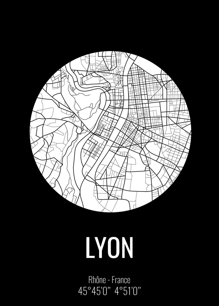 'Lyon map ' Poster, picture, metal print, paint by Maureen Demolis ...