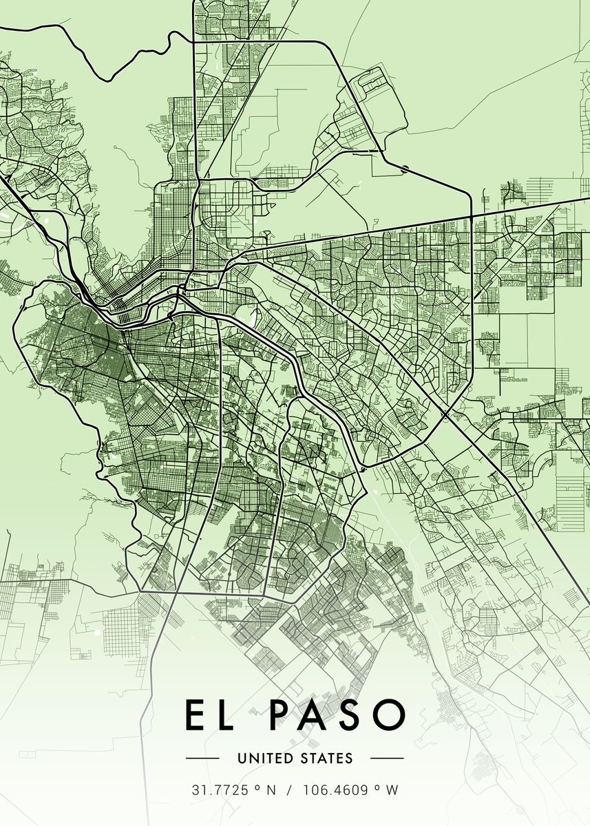 'El Paso City Map Green' Poster, picture, metal print, paint by MVDZ ...