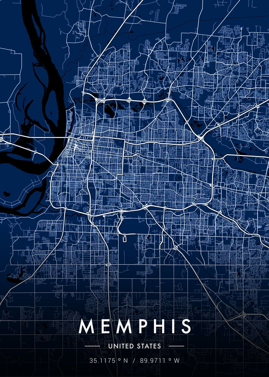 'Memphis City Map Blueprint' Poster, picture, metal print, paint by ...