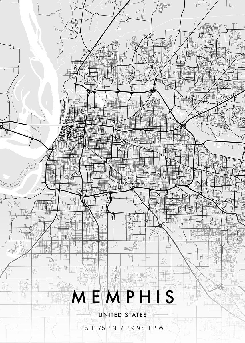 'Memphis City Map White' Poster, picture, metal print, paint by MVDZ ...