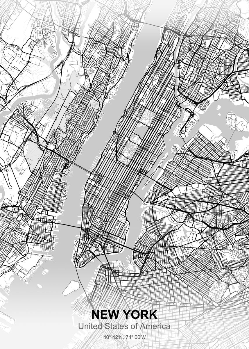 'New York City map white' Poster by Project X | Displate