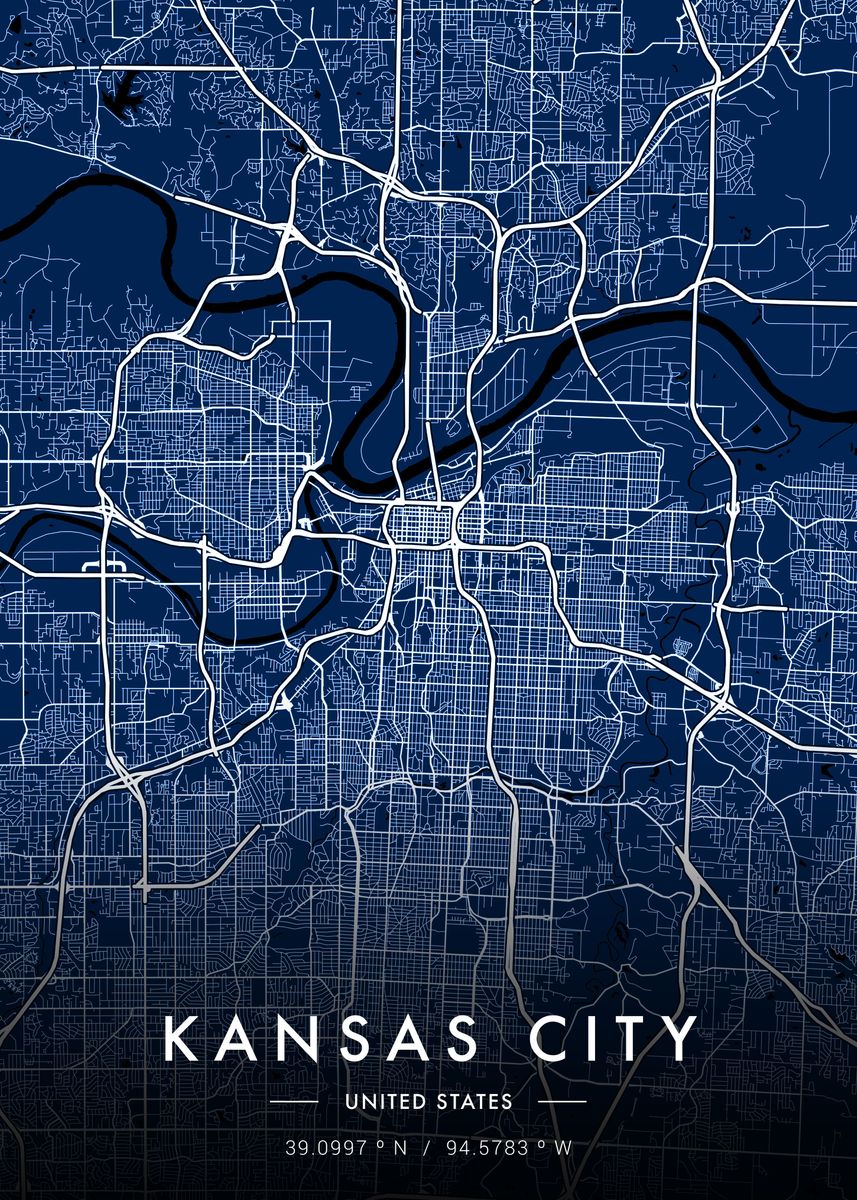 'Kansas City Map Blueprint' Poster by MVDZ Graphic Design Displate