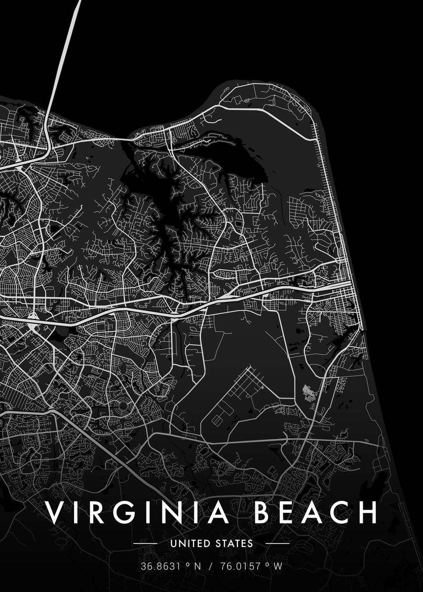 'Virginia Beach City Map' Poster, picture, metal print, paint by MVDZ ...