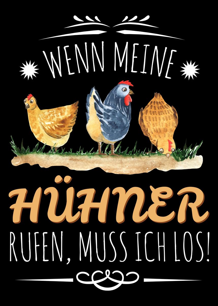 'Huehnerhalter Huhn Witz' Poster, picture, metal print, paint by