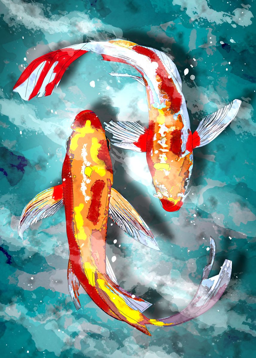 'koi fish ' Poster, picture, metal print, paint by Izmo Scribbles ...