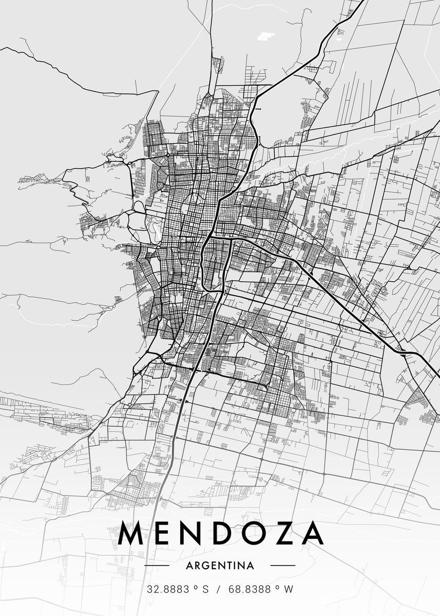 'Mendoza City Map White' Poster, picture, metal print, paint by MVDZ ...