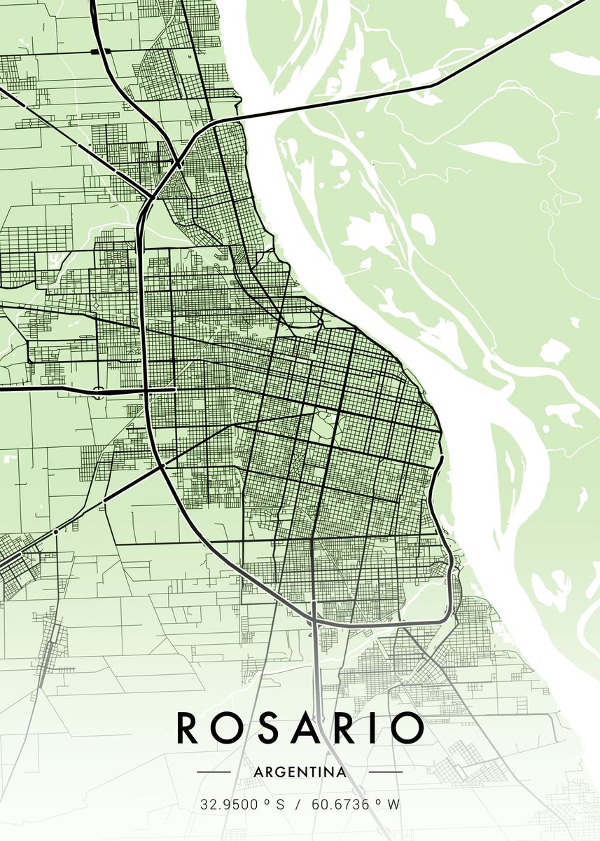 'Rosario City Map Green' Poster, picture, metal print, paint by MVDZ ...