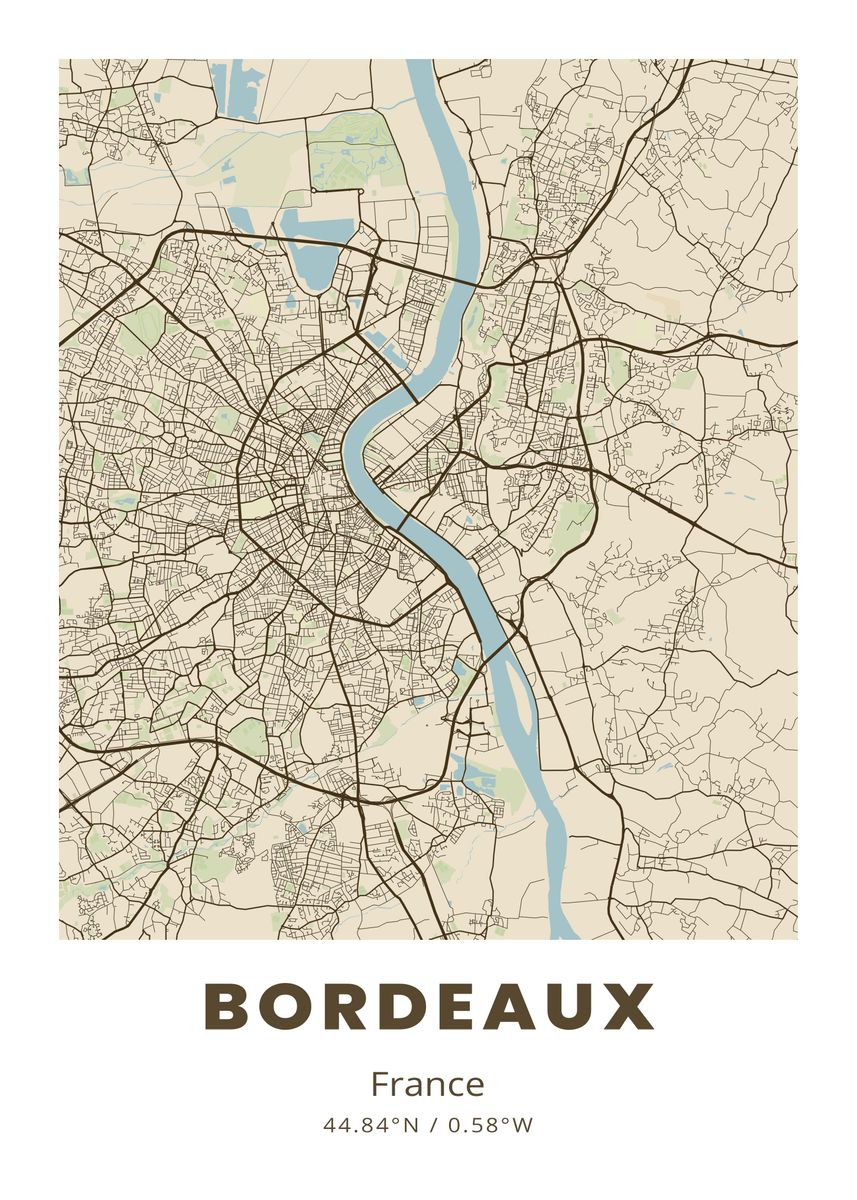 'Bordeaux City Map' Poster, picture, metal print, paint by Tarendra ...