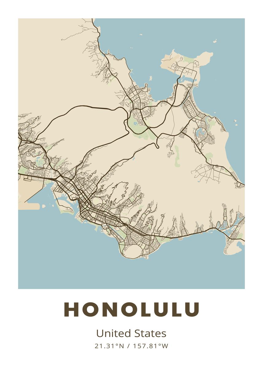 Honolulu City Map Poster By Tarendra Studio Displate   3875418140c683fcbfa917ccb6f4955a 5e7da986f2a58bdd613e566f5deebda3 