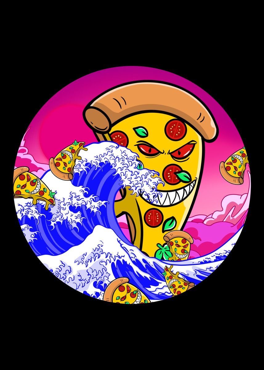 'The Great Pizza Wave' Poster, picture, metal print, paint by ArtThree ...