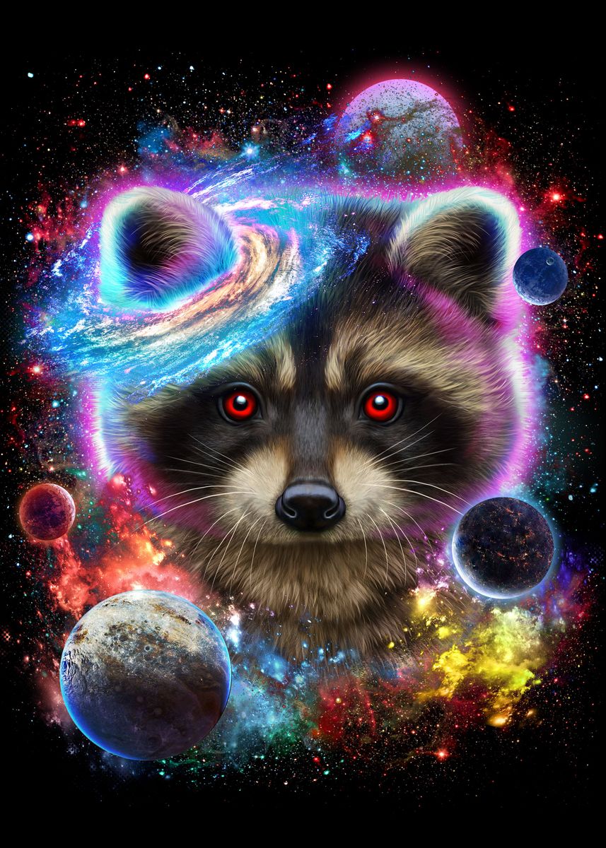 'Raccoon in Space Galaxy' Poster by Fox Republic | Displate