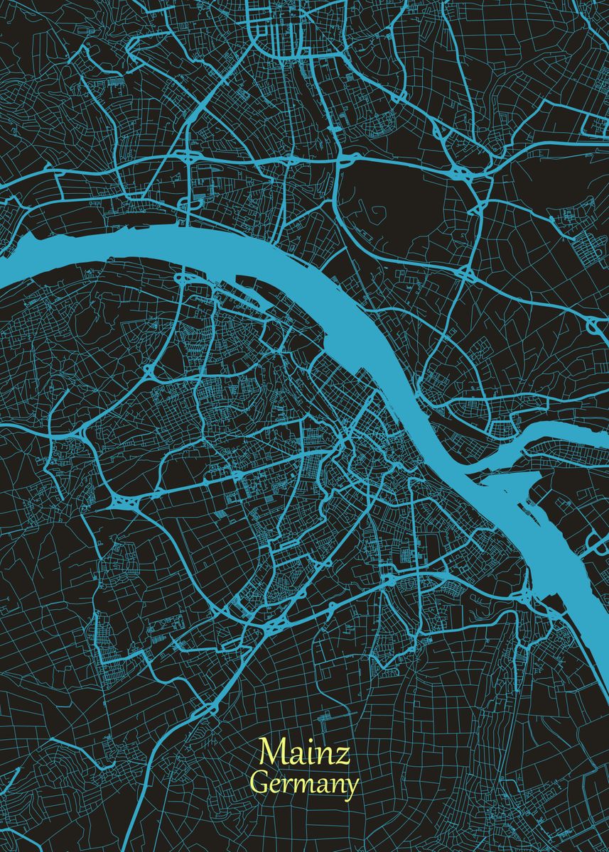 'Mainz City Map Germany' Poster, picture, metal print, paint by Gigi ...