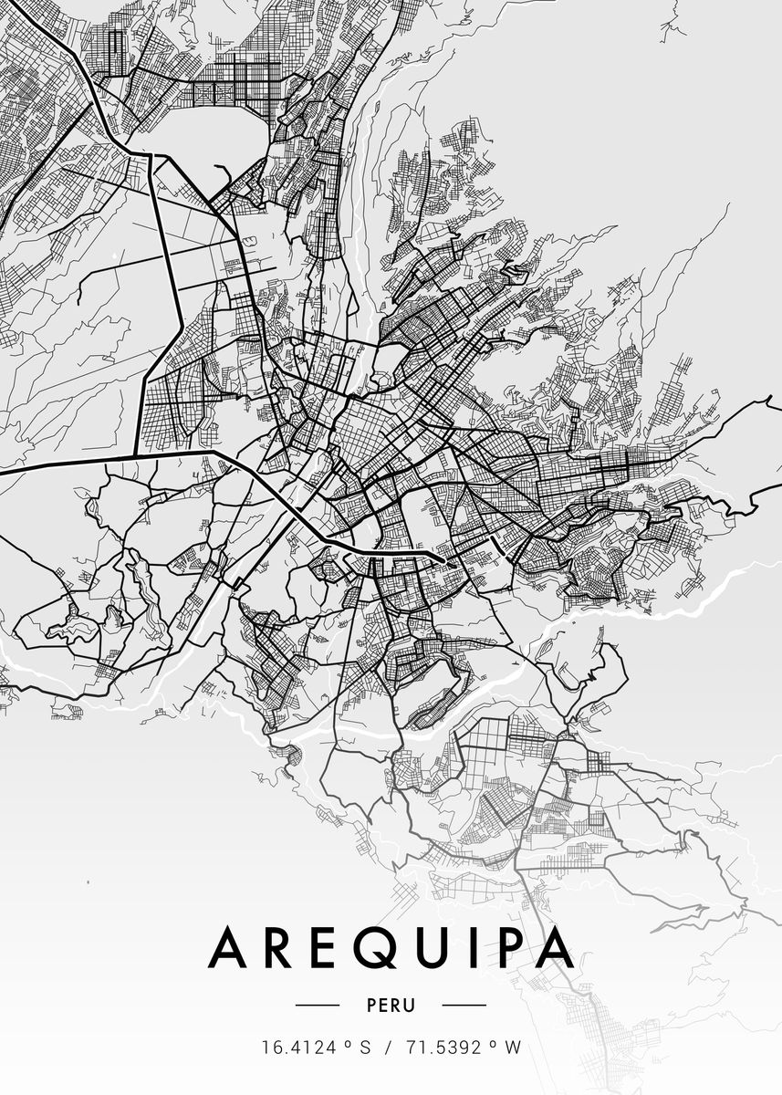 'Arequipa City Map White' Poster by MVDZ Graphic Design | Displate