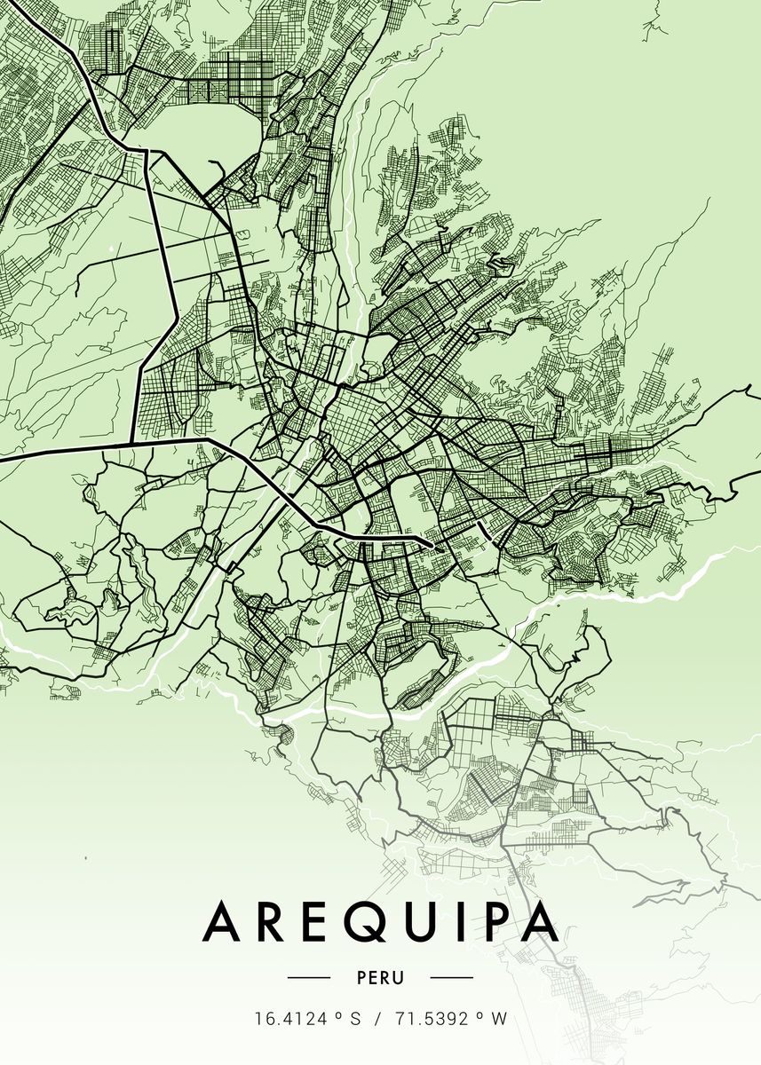 'Arequipa City Map Green' Poster, picture, metal print, paint by MVDZ ...