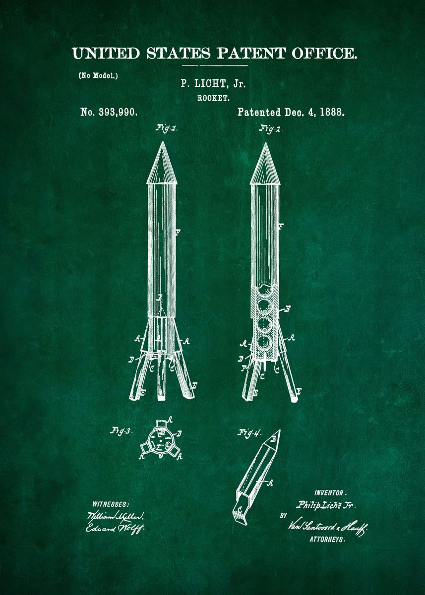 '65 Rocket Patent 1888' Poster, picture, metal print, paint by Gloria ...