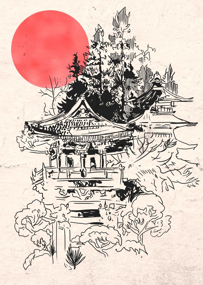 'Old Japan Jinja' Poster by SCARRT | Displate