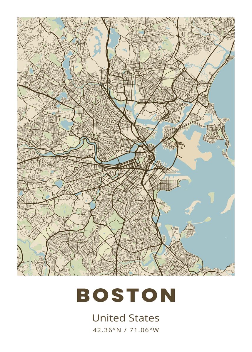 'Boston City Map' Poster, picture, metal print, paint by Tarendra ...