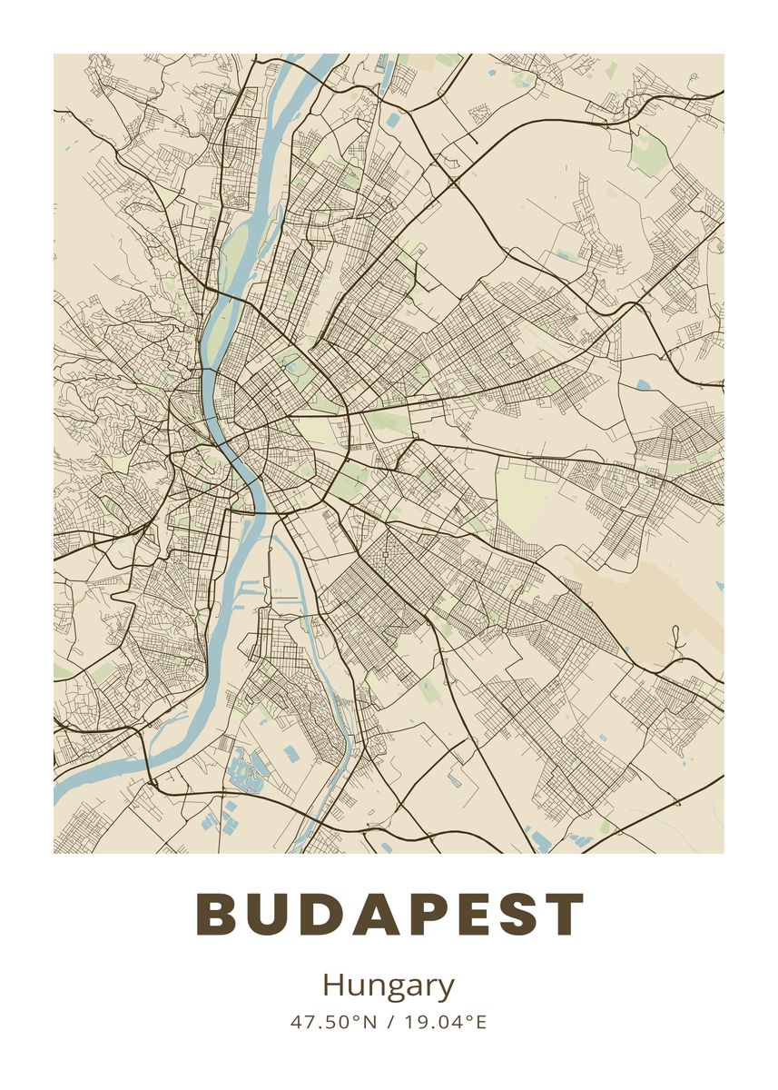 'Budapest City Map' Poster by Tarendra Studio | Displate