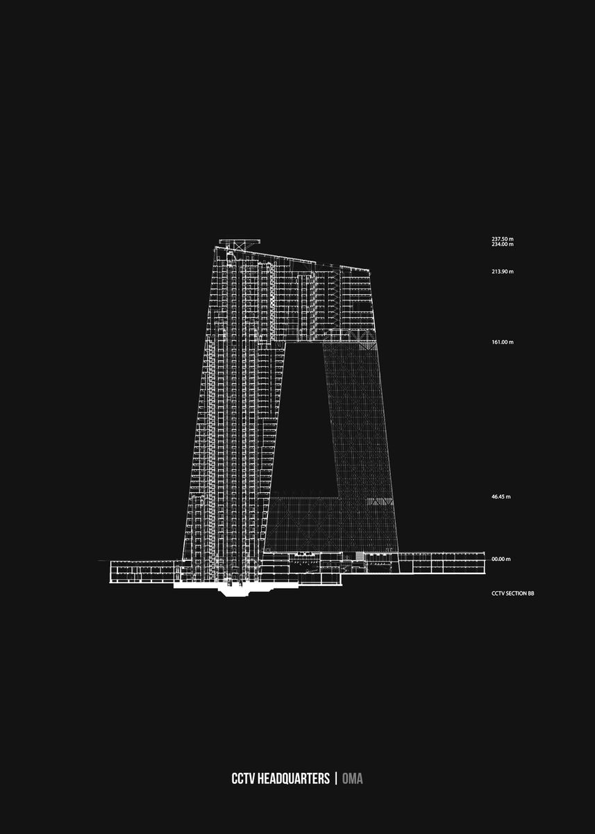 'CCTV Headquarters ' Poster, picture, metal print, paint by Mashz Displate