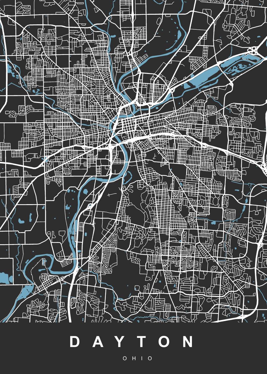 'DAYTON City Map Ohio' Poster, picture, metal print, paint by UrbanMaps ...