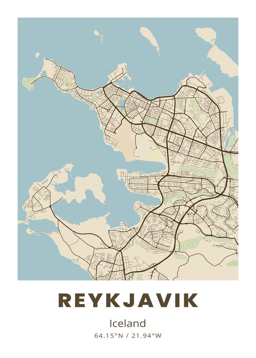 'Reykjavik City Map' Poster, picture, metal print, paint by Tarendra ...