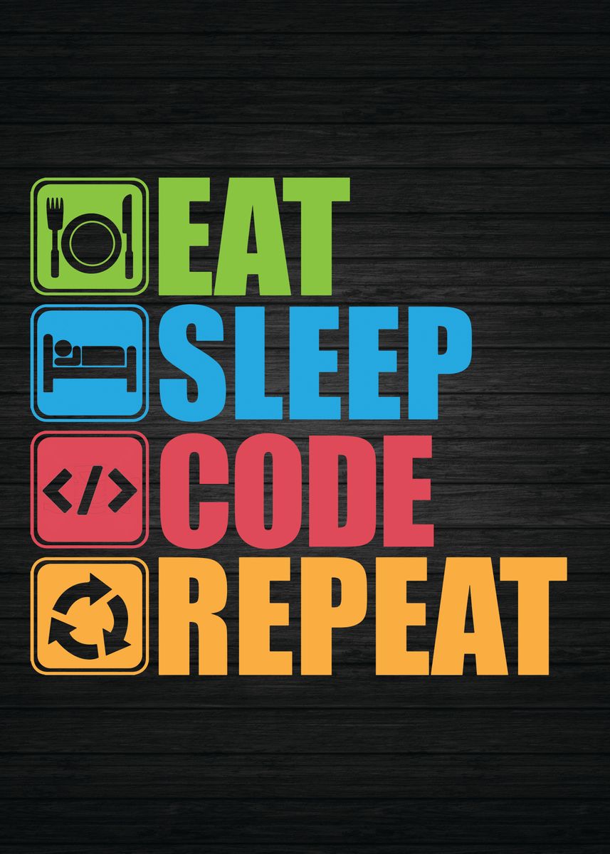 'Eat Sleep Code Repeat' Poster, picture, metal print, paint by CHAN ...