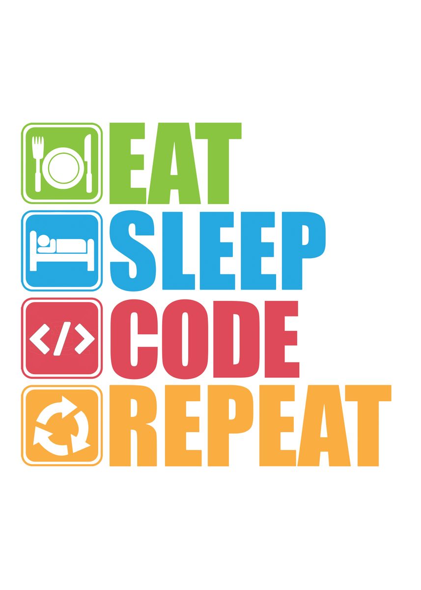 'Eat Sleep Code Repeat' Poster by CHAN | Displate