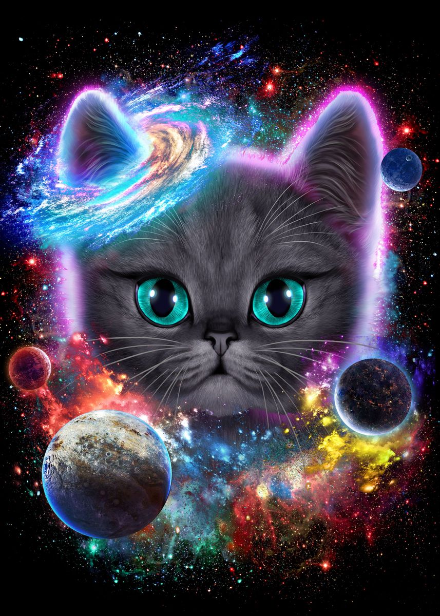 'russian Blue Cat In Space' Poster, Picture, Metal Print, Paint By Jeff 