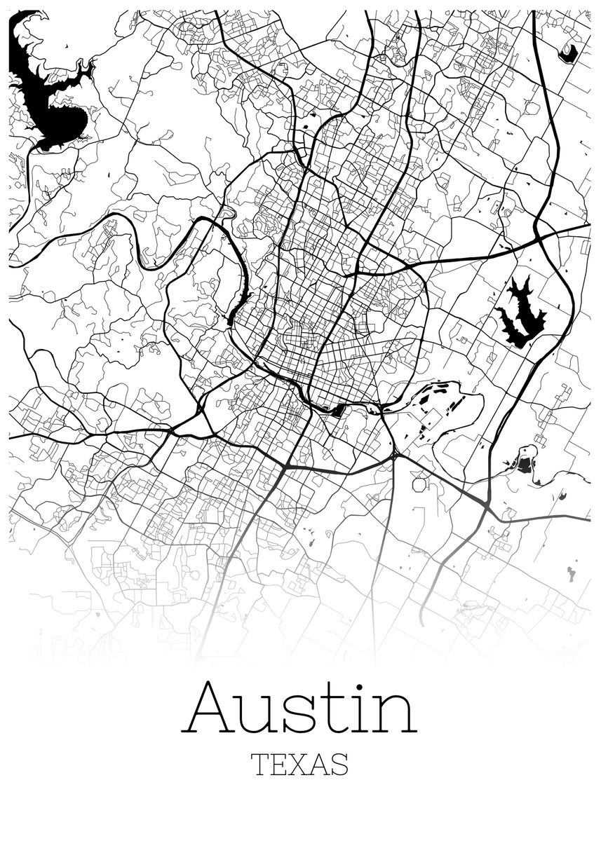 'austin Texas City Map' Poster, Picture, Metal Print, Paint By 