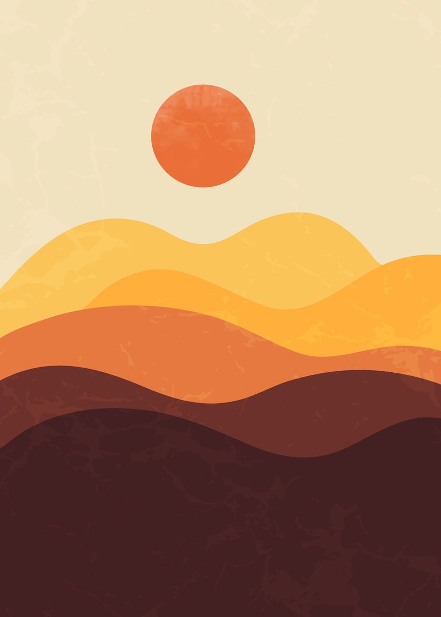 'Red Sun and Mountain Art 1' Poster by Human Shadow | Displate