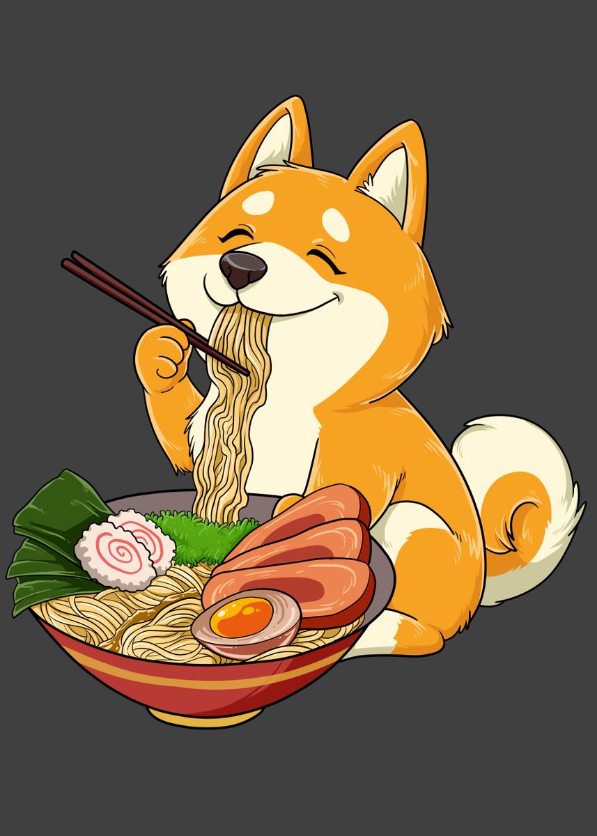 'Kawaii Shiba Inu Ramen' Poster, picture, metal print, paint by ...