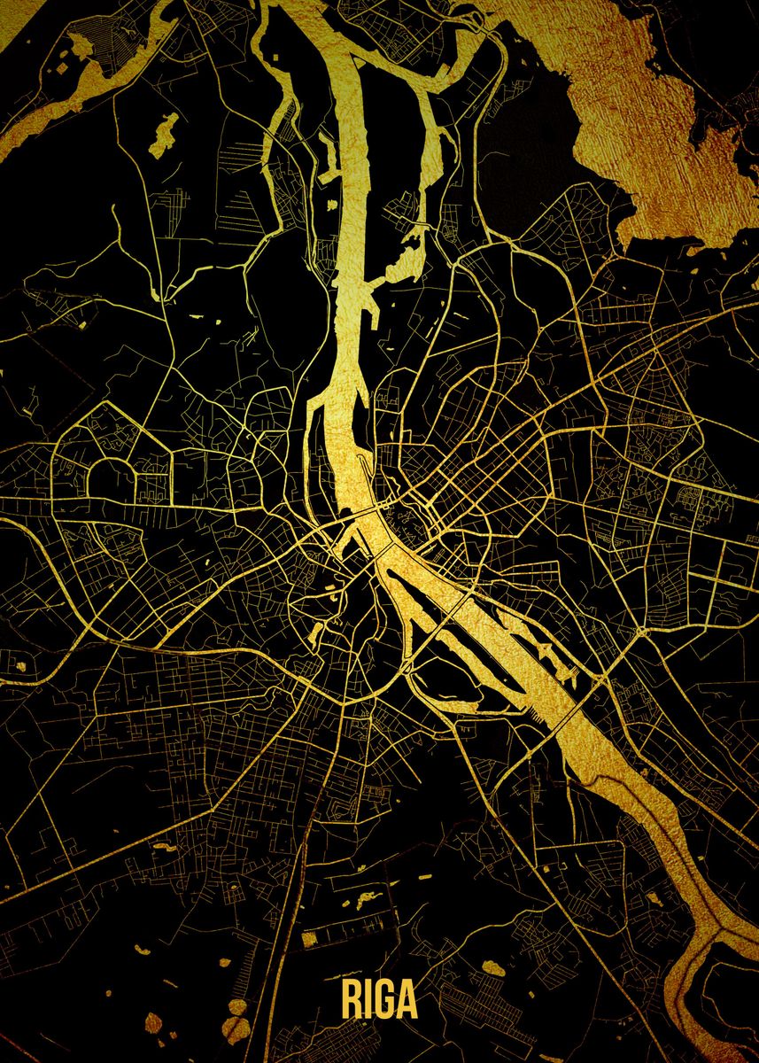 'Riga gold map' Poster, picture, metal print, paint by LUNGHISTE | Displate