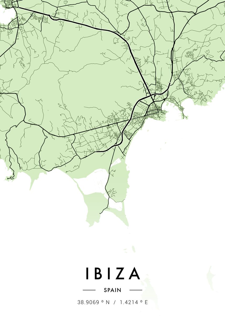 'Ibiza City Map Green' Poster, picture, metal print, paint by MVDZ ...