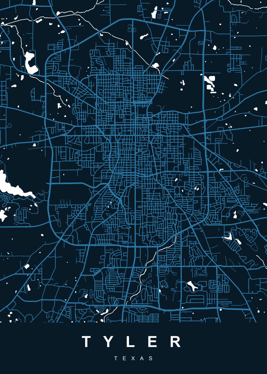 'TYLER Art Map Texas' Poster, picture, metal print, paint by UrbanMaps | Displate