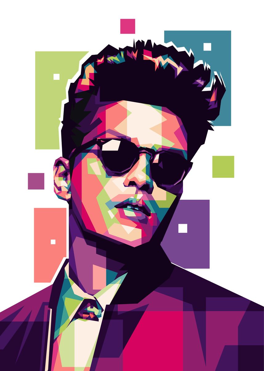 'Bruno Mars Popart WPAP' Poster, picture, metal print, paint by Color ...