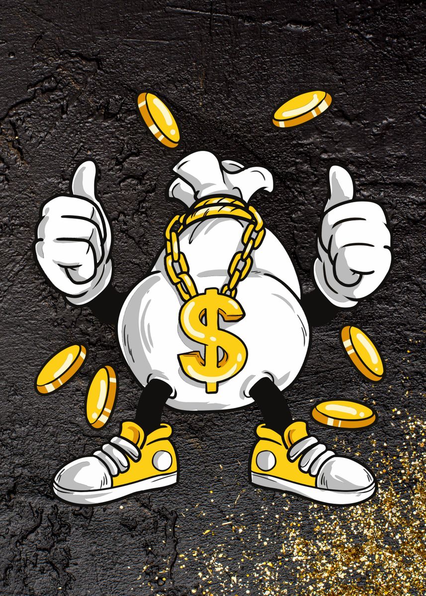 ‘Money bag gold coins’ Poster, picture, metal print, paint by