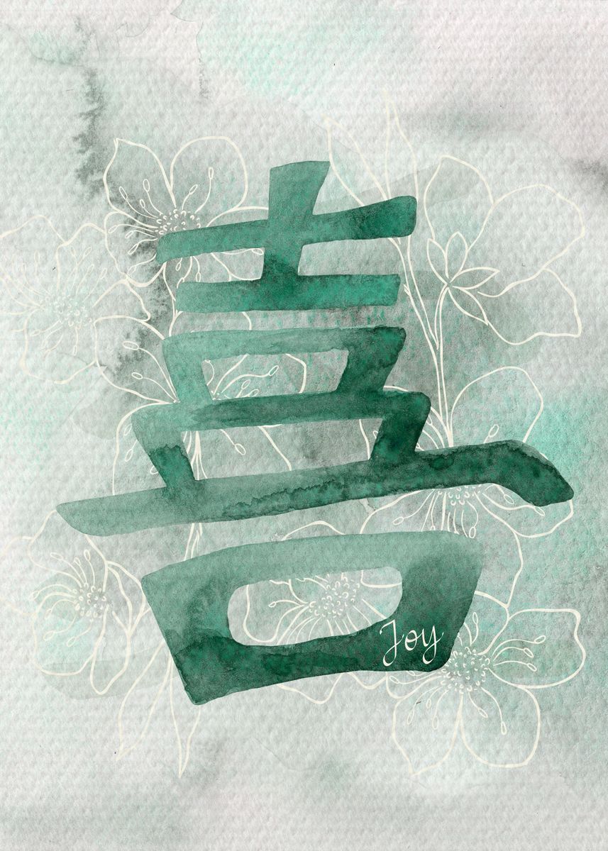 'Joy in Japanese Kanji' Poster by Tracey Krause Displate