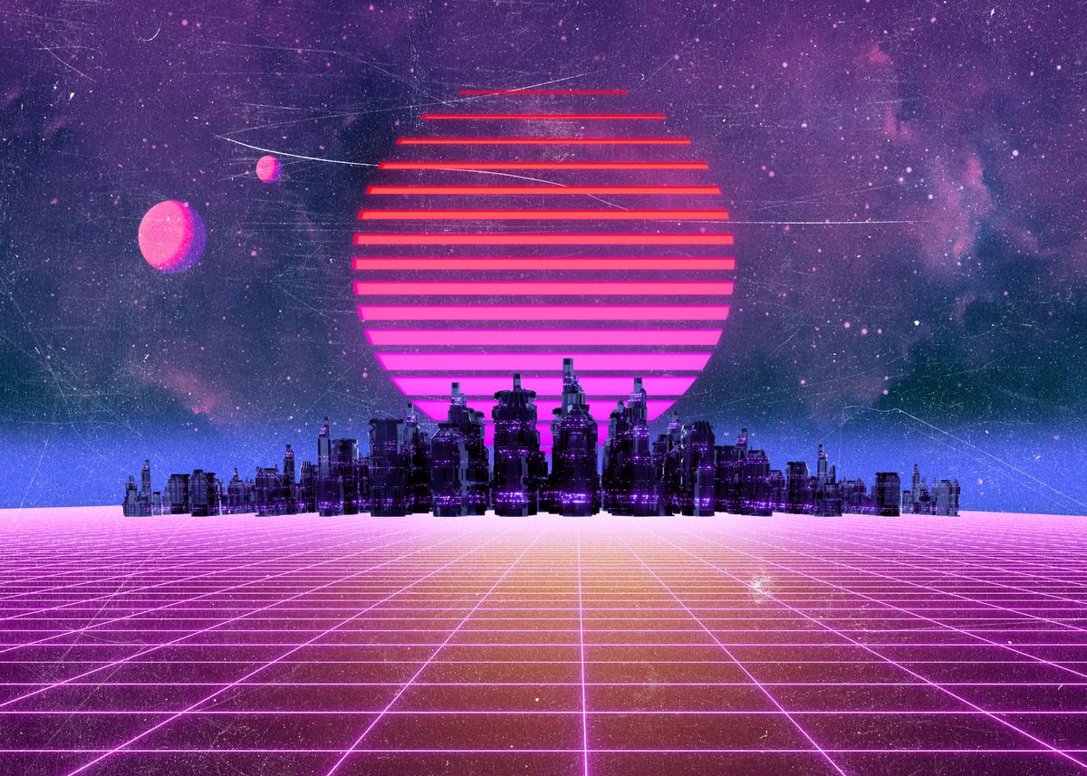 'Griny synthwave city post' Poster by Designersen | Displate
