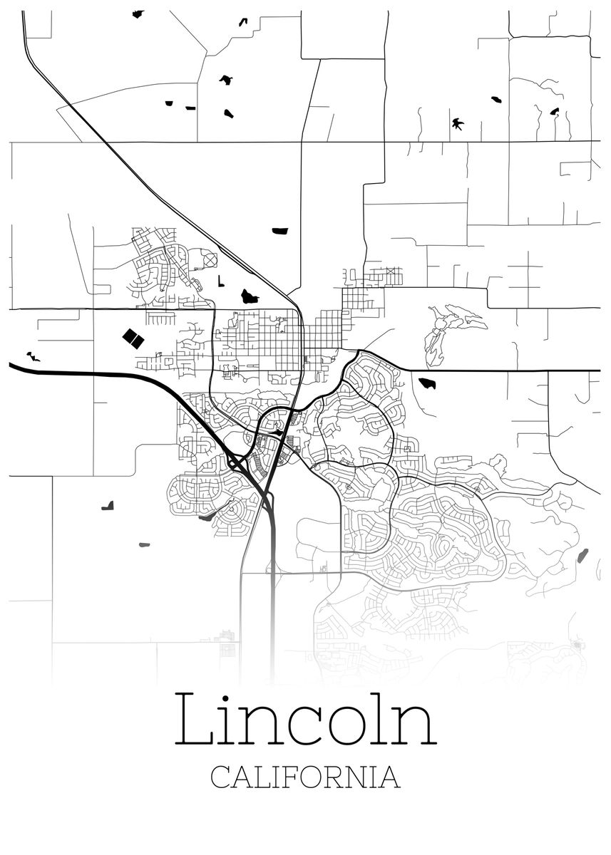 'Lincoln California map' Poster, picture, metal print, paint by ...