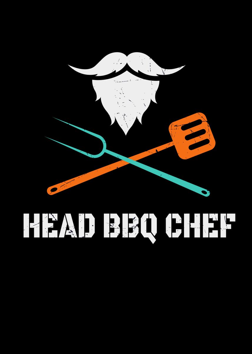 'Head BBQ Chef With Beard' Poster, picture, metal print, paint by Foxxy Merch Displate