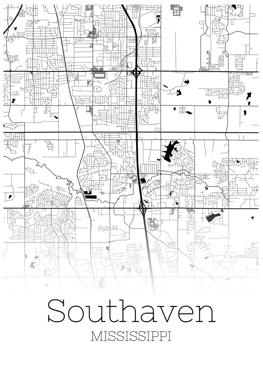 'Southaven Mississippi map' Poster, picture, metal print, paint by
