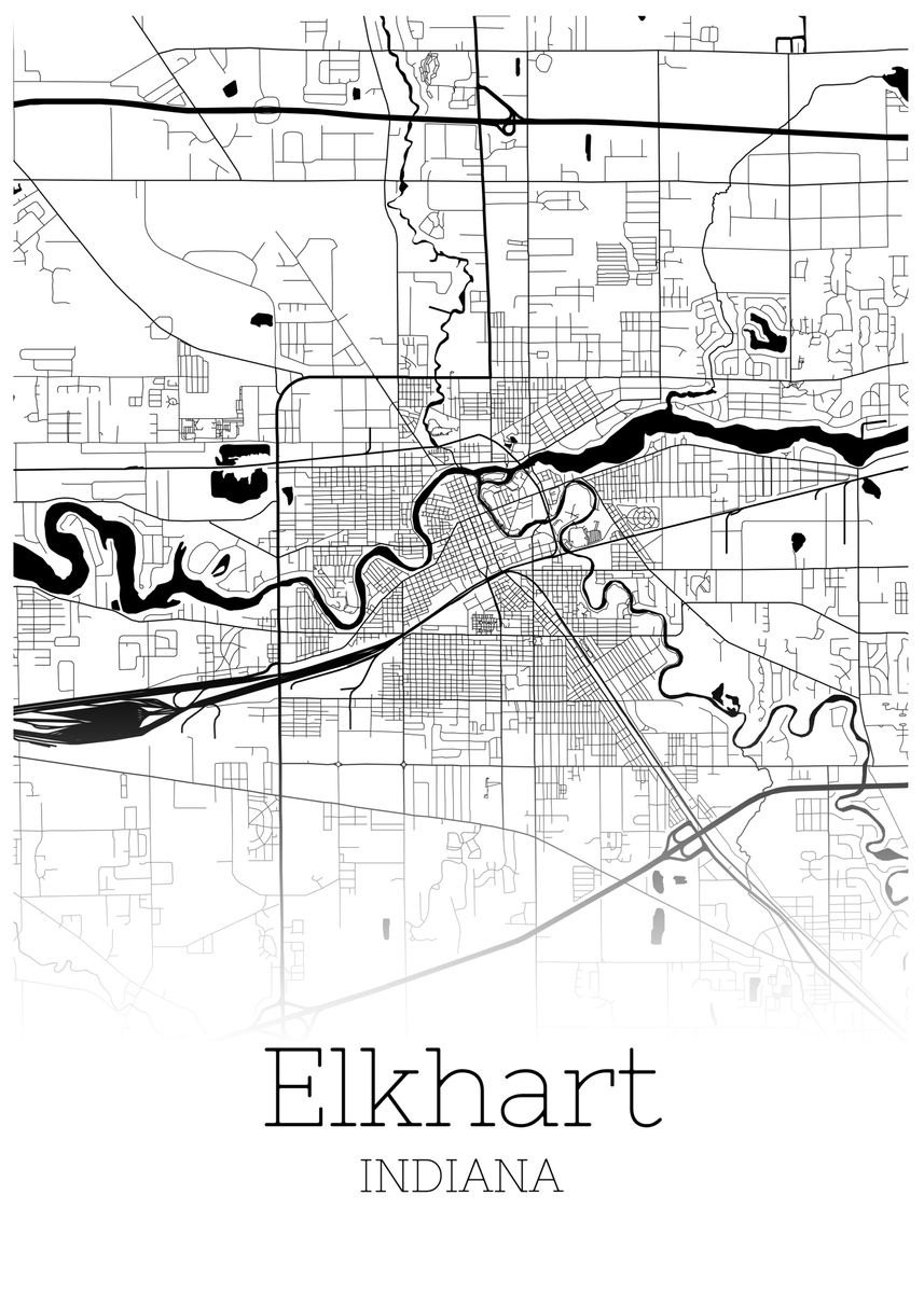 'Elkhart Indiana city map' Poster, picture, metal print, paint by 