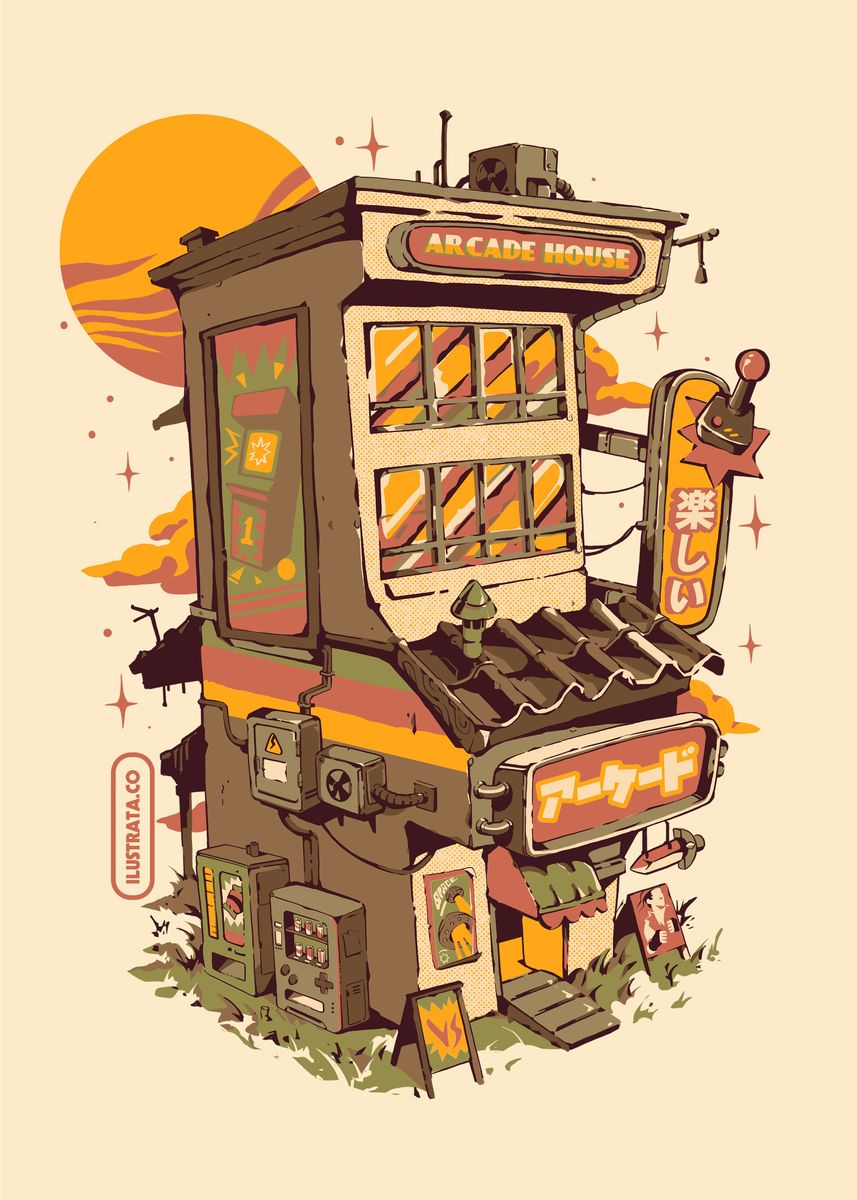'Arcade House' Poster, picture, metal print, paint by Ilustrata | Displate