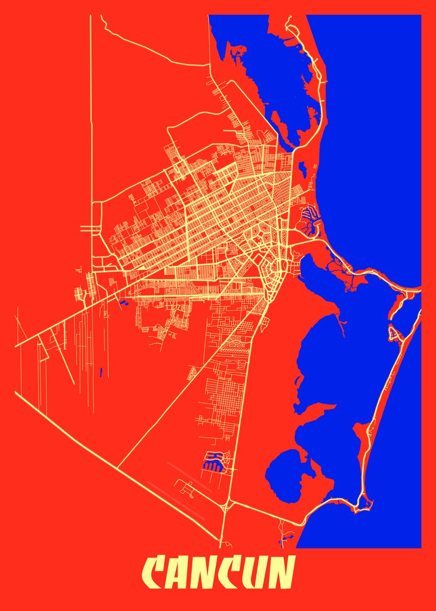 'Cancun Retro City Map' Poster, picture, metal print, paint by Tien ...